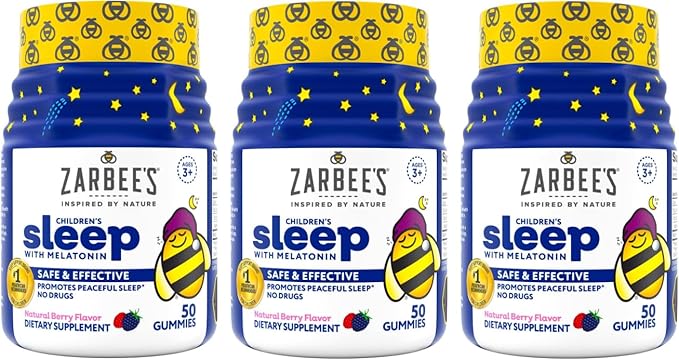 Zarbee's Kids 1mg Melatonin Gummy Drug-Free &amp Effective Sleep Supplement for Children Ages 3 and Up Natural Berry Flavored Gummies 50 Count - Pack of 3