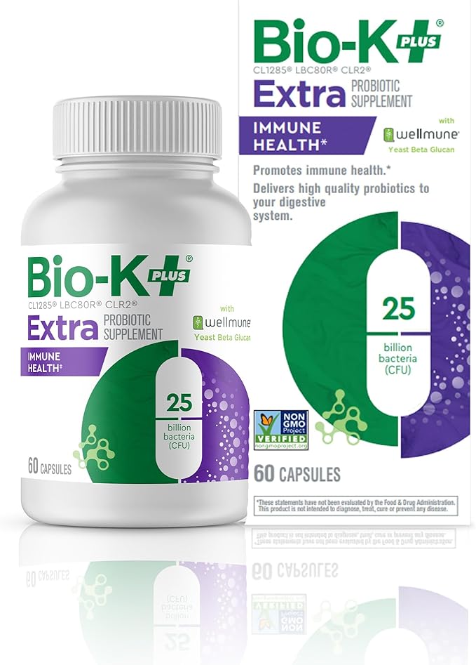 Bio K+ Probitotic for Immune Health with Wellmune Delayed Release Probiotic Supplement Immune &amp Digestive System 25 Billion CFU Vegan Shelf-Stable – 60 Capsules