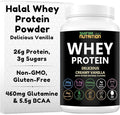 SHIFAA NUTRITION Delicious Creamy Vanilla Halal Whey Protein Powder 2Lbs | 26g Protein 5500mg BCAAs and 460mg Glutamine | for Recovery &amp Lean Muscles | Gluten-Free | Non-GMO | Keto-Friendly