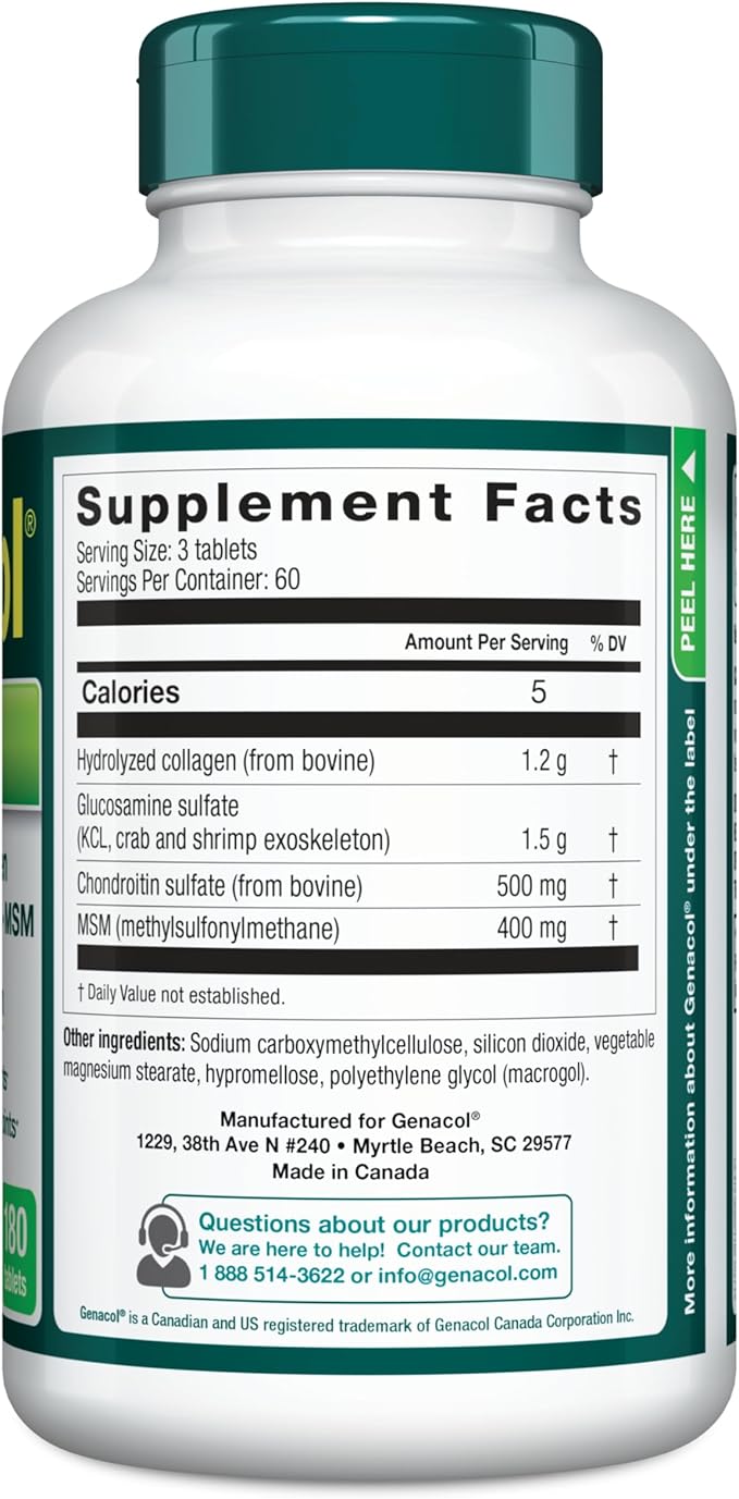 Genacol Optimum – Glucosamine Chondroitin MSM &amp Ultra-Hydrolyzed Collagen Joint Support Tablets 180 Count (60-Day Supply)