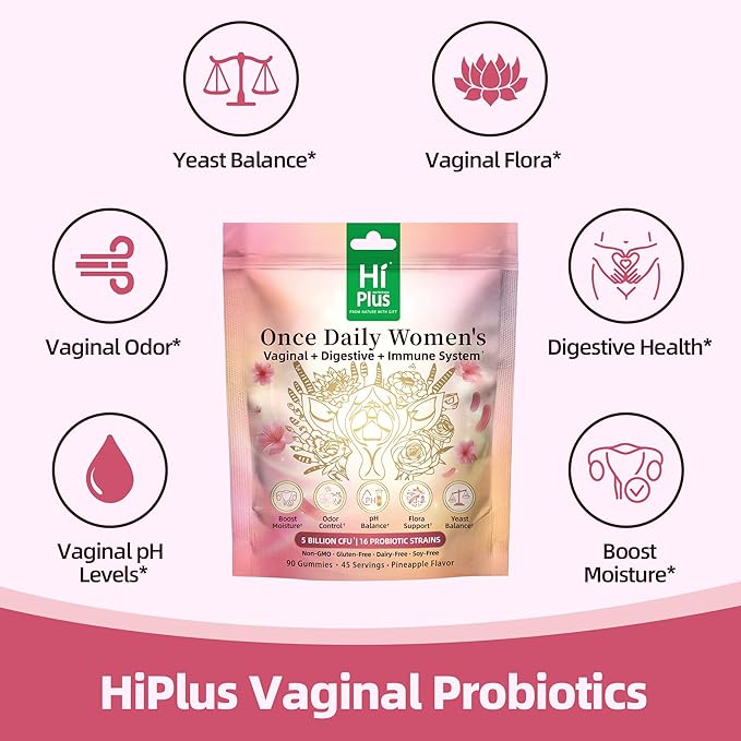 Once Daily Women's Probiotics Gummies | 50 Billion CFU 16 Strains | Supports Vaginal Health pH Balance Digestive &amp Immune System | Non-GMO Gluten-Free | 90 Count (45 Servings)