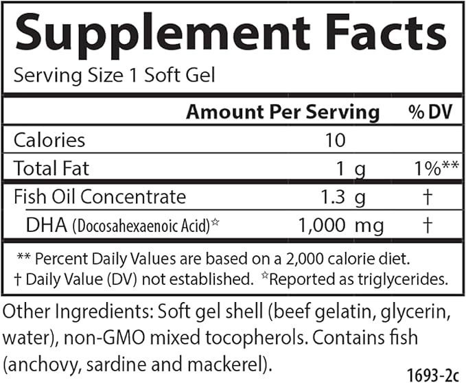 Carlson - Elite DHA Gems 1000 mg DHA Wild Caught Sustainably Sourced Brain Function &amp Healthy Vision 120 Softgels