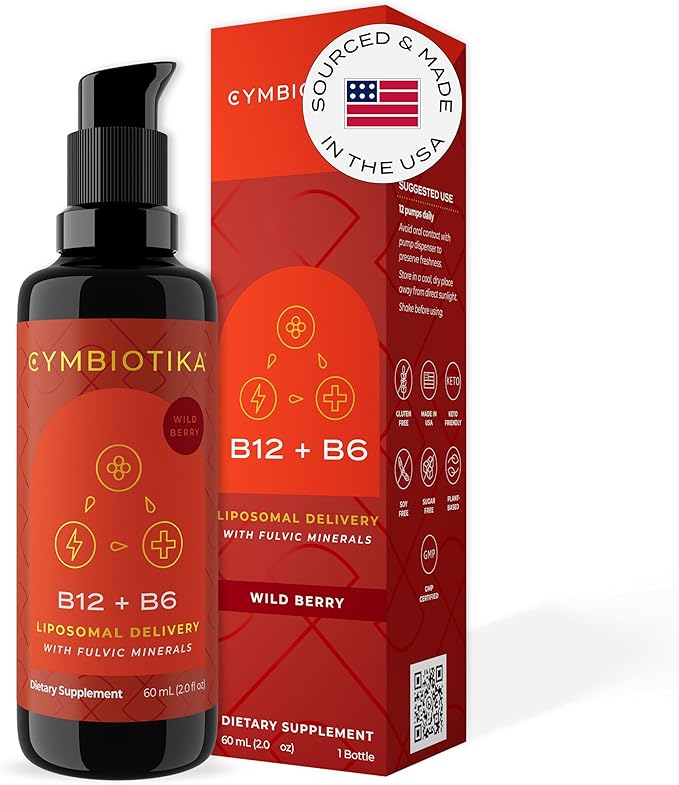 CYMBIOTIKA Liposomal Vitamin B12 Liquid Supplement 1250 mcg Supports Energy Cell Production Helps Strengthen Hair Skin &amp Nails Non-GMO Gluten Free Sugar Free Keto &amp Vegan Friendly 2