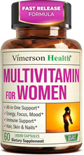 Multivitamin for Women with Vitamins and Minerals for Energy Focus and Immune Health – Premium Daily Womens Multivitamins &amp Multiminerals – 60 Liquid Capsules