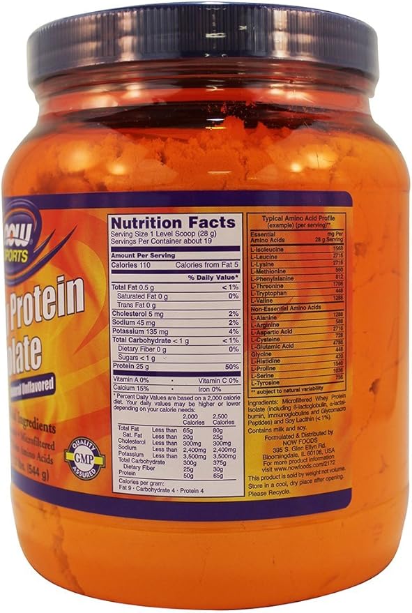 NOW Foods: Whey Protein Isolate Unflavored Powder 1.2 lb (2 Pack)