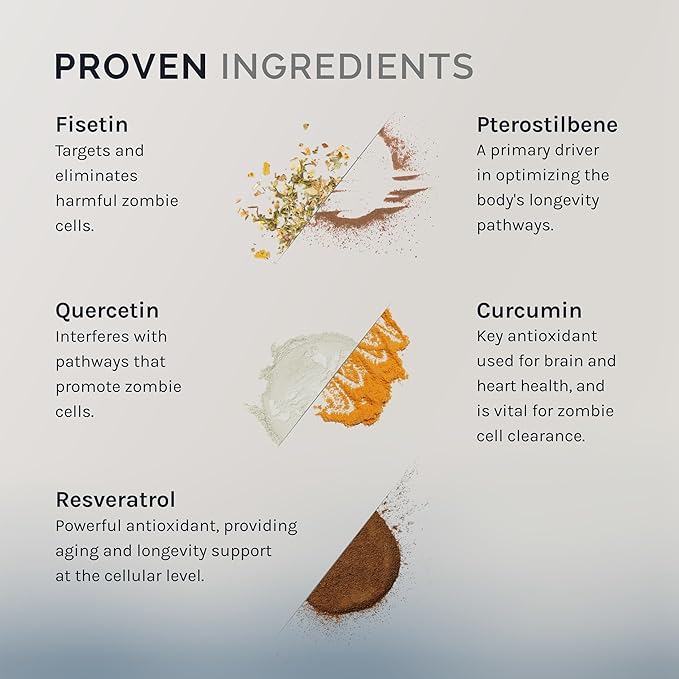 InfiniWell Senolytic Longevity Supplements - Optimize Cellular Aging Help Support Cognitive Function &amp Neurological Processing - with Resveratrol Pterostilbene &amp Quercetin (30 Capsules)