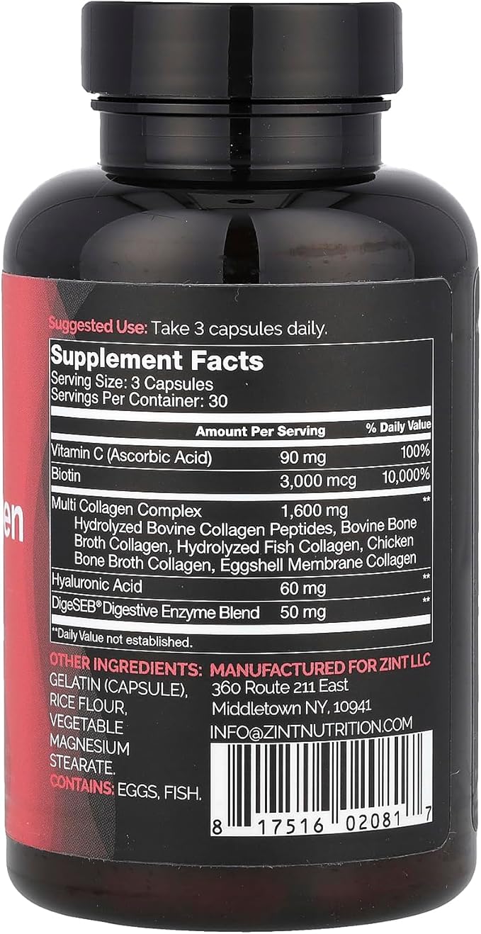 Zint Multi Collagen Pills - Collagen Supplements for Hair Skin Nails &amp Joint Health - Hydrolyzed Collagen Supplement with Type I II III V X Collagen Peptides 90 Count