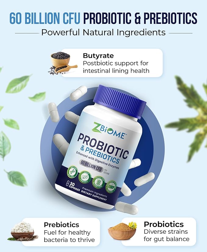 Prebiotics and Probiotics for Men &amp Women – 60 Billion CFU with 10 Strains – Pre and Probiotics with Acidophilus for Immune Gut Health Digestive Support ConstipationDiarrhea Gas &amp Bloatin