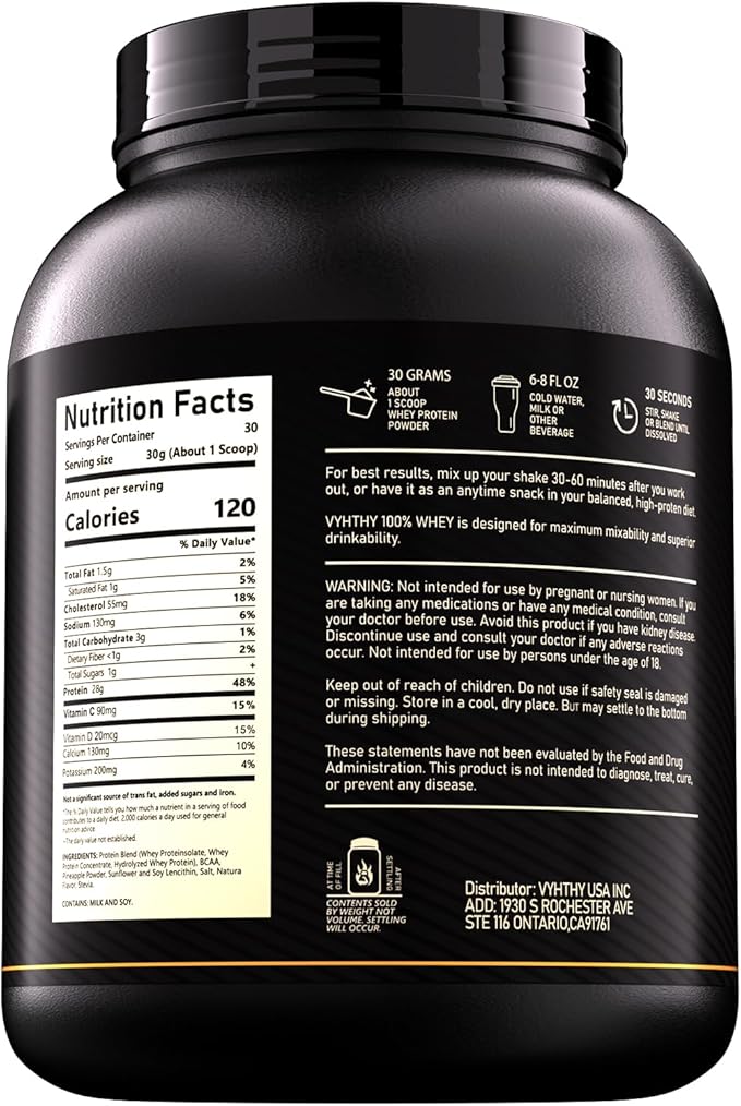 Pineapple Flavored Whey Protein Powder24g Protein per Serving Fast-Absorbing Concentrated whey Protein Low Sugar Gluten-Free Natural Flavor 2 lbs/32 oz.