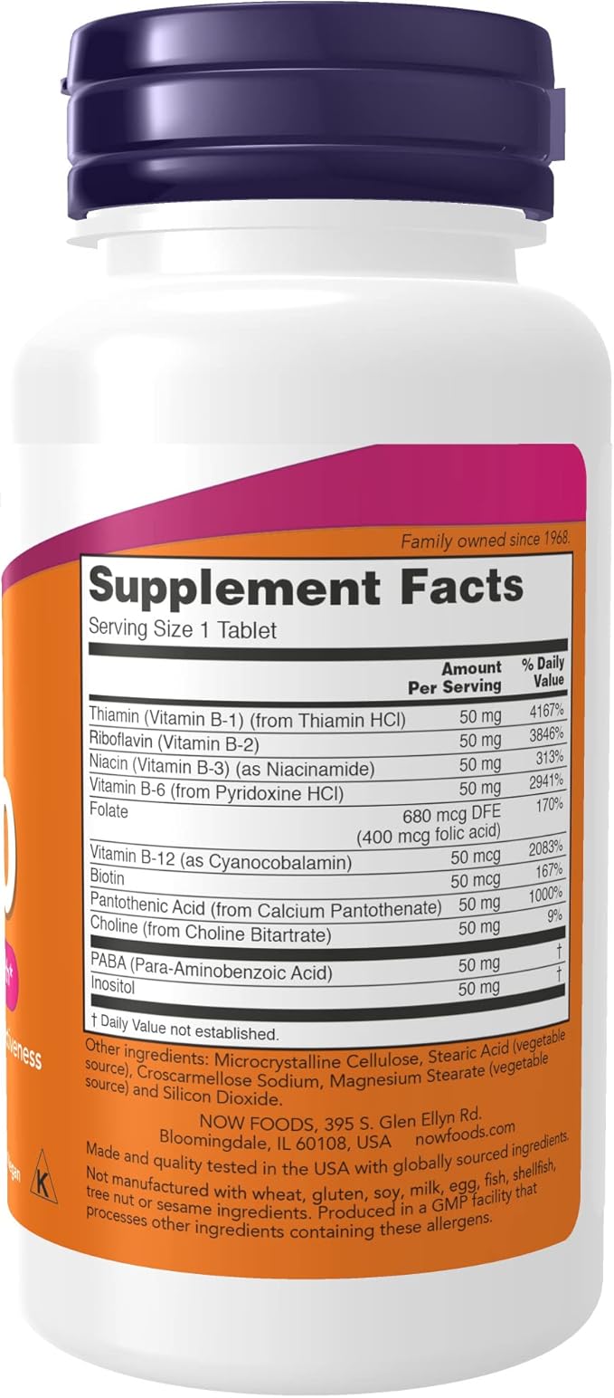 NOW Supplements Vitamin B-50 mg Energy Production* Nervous System Health* 100 Tablets (Pack of 2)