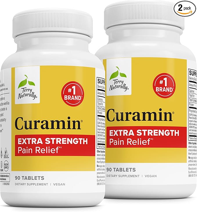 Terry Naturally Curamin Extra Strength - Pack of 2 - Curcumin &amp Boswellia for Healthy Circulation Support - Turmeric Supplement to Support Joints Muscle Health &amp Endorphin Production - 90 Tab