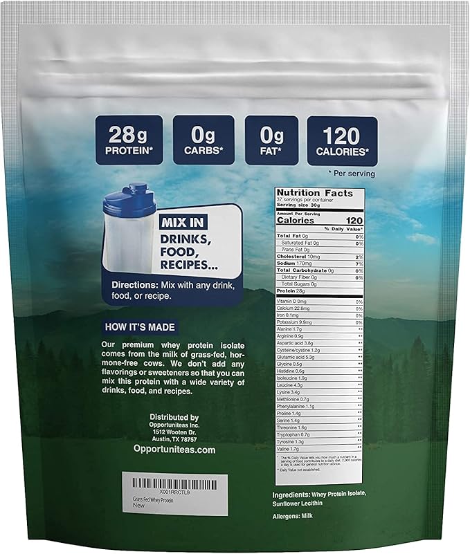 Opportuniteas Grass Fed Whey Protein Isolate Powder - 28g Unflavored &amp Vanilla Protein Protein Without Artificial Sweeteners Hormone-Free Happy Cows - Un-denatured Non GMO Keto &amp Paleo Diet