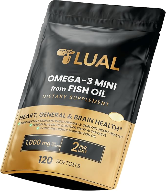 Omega-3 Mini from Fish Oil 1000mg Softgels. Small Burpless Capsules with EPA &amp DHA Lemon Flavor Non-GMO 120 Count