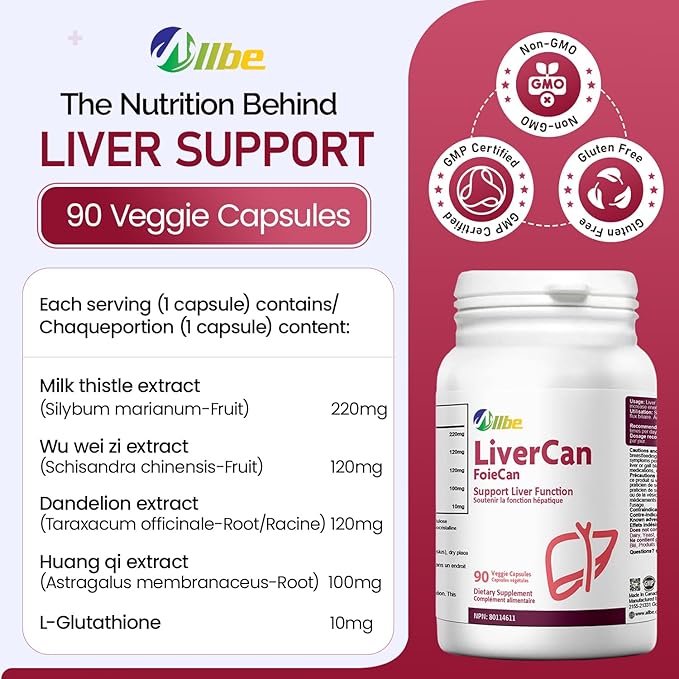 LiverCan Capsules 220mg Milk Thistle (80% Sillymarin) 10mg L-glutathione 120mg Wu Wei Zi Extract and 120mg Dedelion Extract Pack of 90 Servings Liver Supplement Serving Size:1 Capsule