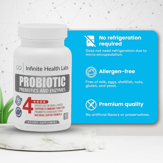 Probiotic Supplement/Infinite Health - 90 Small Easy to Swallow Capsules - All Natural Helps Relieve Digestive Problems &amp Gas - Improves Immune System 2.1 Billion CFUs per Capsule
