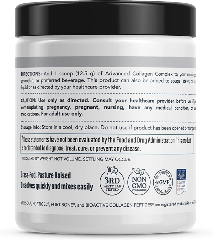 Advanced Collagen Complex Powder – VERISOL® FORTIBONE® &amp FORTIGEL® for Hair Skin Bone &amp Joint Support – Clinically Studied Ingredients – Grass-Fed Hydrolyzed Collagen Peptides – 30 Serving