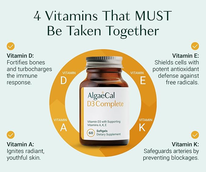 ALGAECAL Plus Bundle - Free 4-in-1 Vitamin D3 Complete &amp Red Algae Calcium with 16 Bone-Supporting Nutrients Clinically Supported to Increase Bone Density &amp Boost Immune System