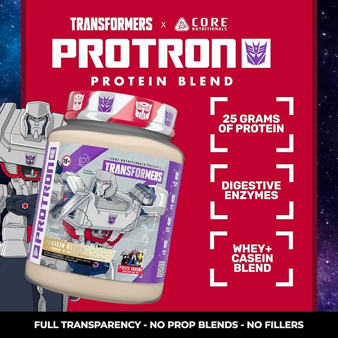 Core Nutritionals Transformers Protron Protein | Whey + Casein Blend | MCTs &amp Digestive Enzymes | 25g Protein | Free Prize Inside - Starscream | 2 Pound (Milk Chocolate Cookie 'N Cream)