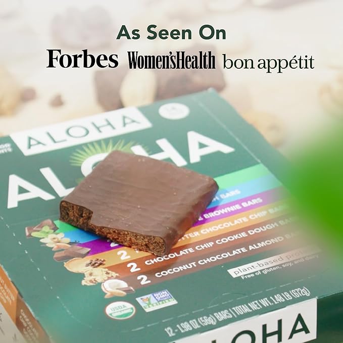 ALOHA Organic Plant Based Protein Bars - 6 Flavor Variety Pack - 12 Count 1.9oz Bars - Vegan Snacks Low Sugar Gluten-Free Low Carb Paleo Non-GMO Stevia-Free No Sugar Alcohol Sweeteners