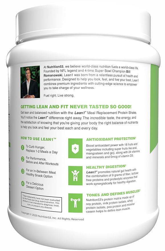 N53 Lean1 Meal Replacement Protein Powder Vanilla Flavor 15 Serving tub No Sugar Added