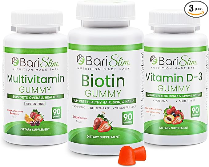 BariSlim Bariatric Multivitamin Gummies - Specially Formulated Gummy Vitamin for Patients After Weight Loss Surgery - Easy to Digest &amp Great Tasting Fruit Flavors | Pack of 3 | 90 Fruit Chews
