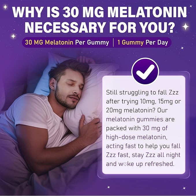 Melatonin 30mg Gummies for Adults - Sugar Free Melatonin Gummies Maximum Strength with Magnesium B6 GABA &amp Botanical Blend - Non-Habit FormingVegan Non GMO Natural Mixed Berry Flavor
