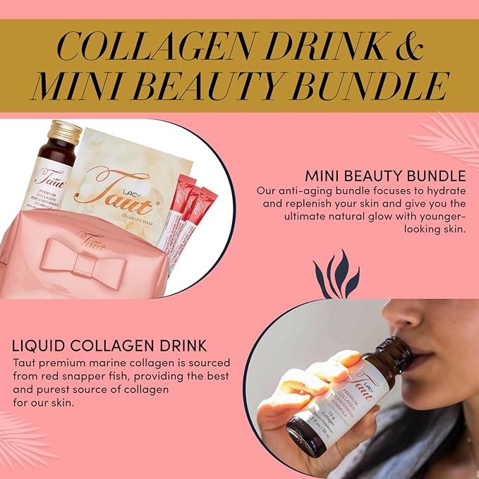 TAUT Premium Marine Collagen Drink 13000mg Anti-Aging Formula 24 Bottles (1.7oz Each) + Collagen Face Mask + 3 Powder Sachets Japan-Made Liquid Collagen for Skin Hair &amp Joints