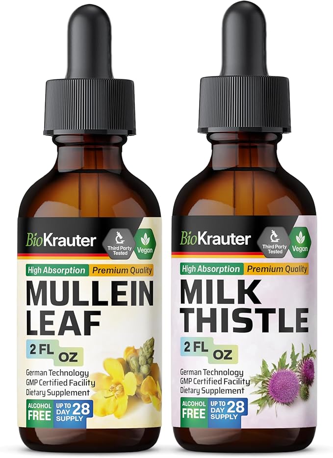 BIO KRAUTER Mullein Tincture 2 Fl. Oz. &amp Milk Thistle Tincture 2 Fl. Oz.