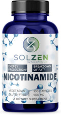 B3 Nicotinamide 500 mg Effective Flush-Free Niacin. Energy Booster Cell Regenerator That Supports Cognitive Decline Anti-Aging and Helps Breaks Down Carbs &amp Fats (100 Count)