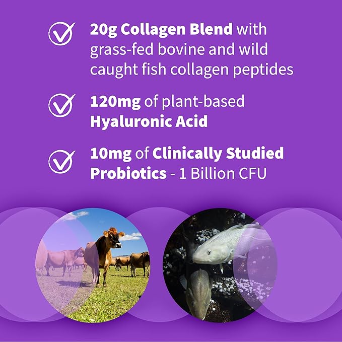 Garden of Life Marine&ampGrass-Fed Collagen Peptides Powder Supplement (Type IIII) with ProbioticsBCAAs&ampHyaluronic Acid for Radiant HairSkin-&ampNails – Unflavored20g per serving12 Servings