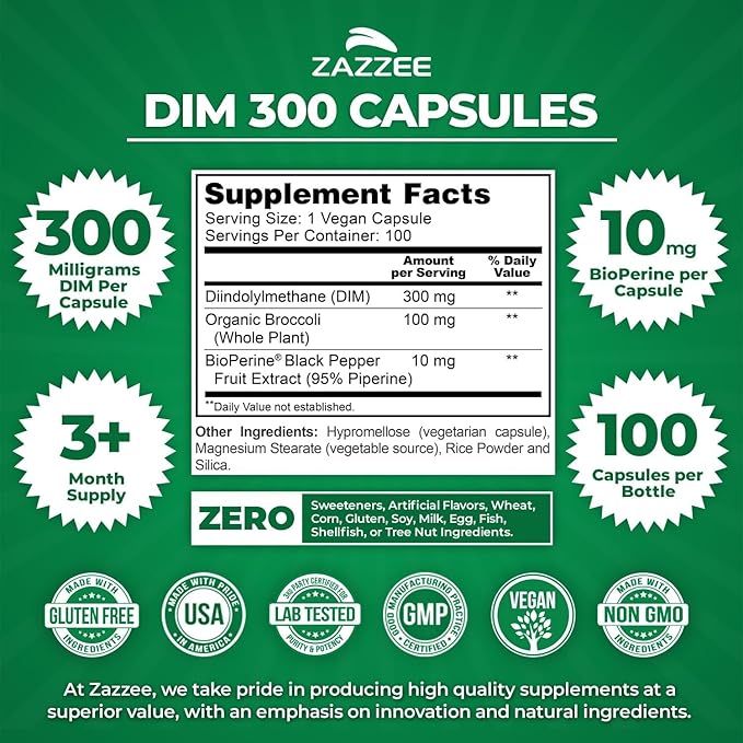 Zazzee Dim Supplement for Women and Myo Inositol Powder | 300mg Dim for Women Plus Myo Inositol Supplement | Female Fertility Support Bundle