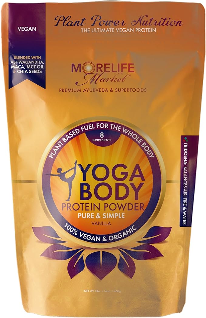 Yoga Body Protein Powder | 100% Vegan &amp Organic | Vanilla Flavor | Pea Hemp Chia | Plant Based Fuel | Meal Replacement | Ayurvedic-Friendly (1 lb)