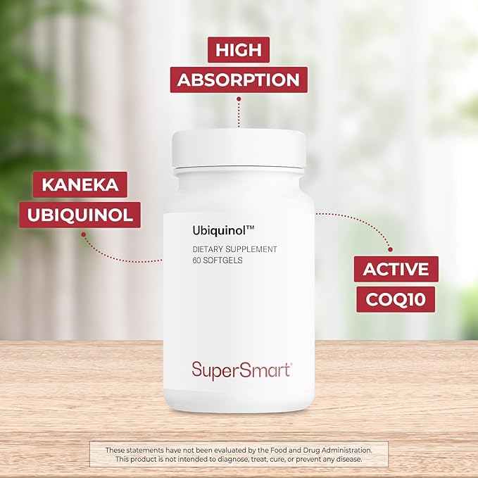 Supersmart Ubiquinol 200mg per Day (High Absorption) - Patented Keneka CoQ10 Supplement - Active Form of Coenzyme Q10 | Non-GMO &amp Gluten Free - 60 Softgels