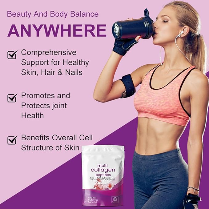 Multi Collagen Peptides Powder — 16 oz Full Spectrum Types I II III V &amp X with Biotin Hyaluronic Acid and Vitamin C for Women &amp Men — Non-GMO Formula