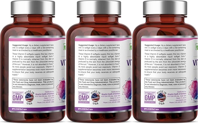 biophix Vitamin D-3 10000 IU 380 Softgels 3 Pack - High-Potency in Extra Virgin Olive Oil Non-GMO Soy-Free Supports Strong Bones Immune Health