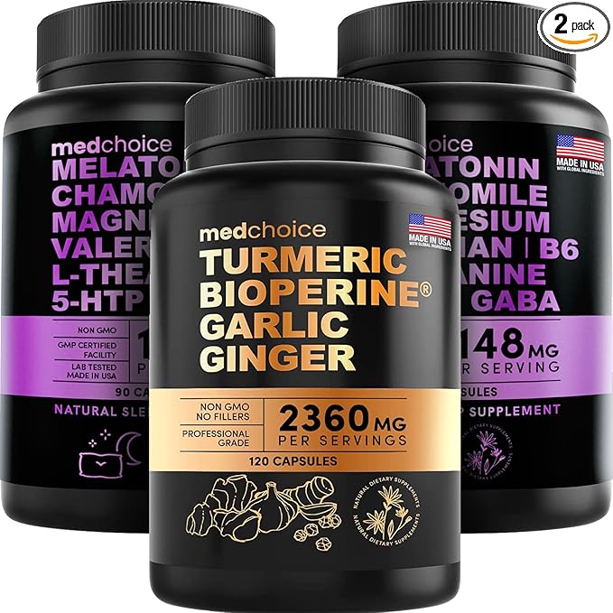 MEDCHOICE Turmeric &amp Ginger (120ct) and Sleep Melatonin (180ct) Supplement Bundle - Wellness Duo for Joint Digestion Sleep &amp Immune Support - Vegan Non-GMO Gluten-Free