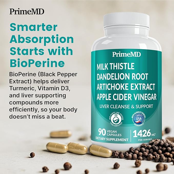 32-in-1 Liver Support with Milk Thistle Supplement – Liver Detox with Silymarin Artichoke Extract &amp Beetroot Powder – Comprehensive Wellness Formula for Liver Cleanse – 1426mg (90 count) (Pack of