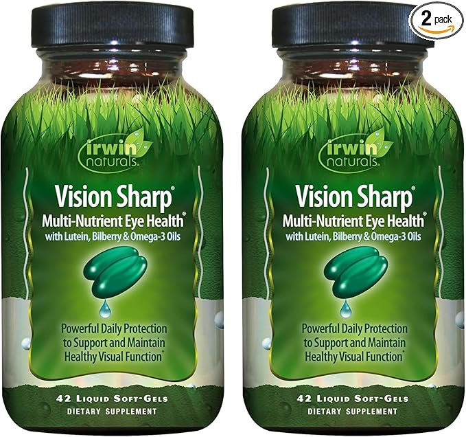Irwin Naturals Vision Sharp Multi-Nutrient Eye Health - 42 Liquid Soft-Gels Pack of 2 - with Lutein Bilberry &amp Omega-3s - 42 Total Servings