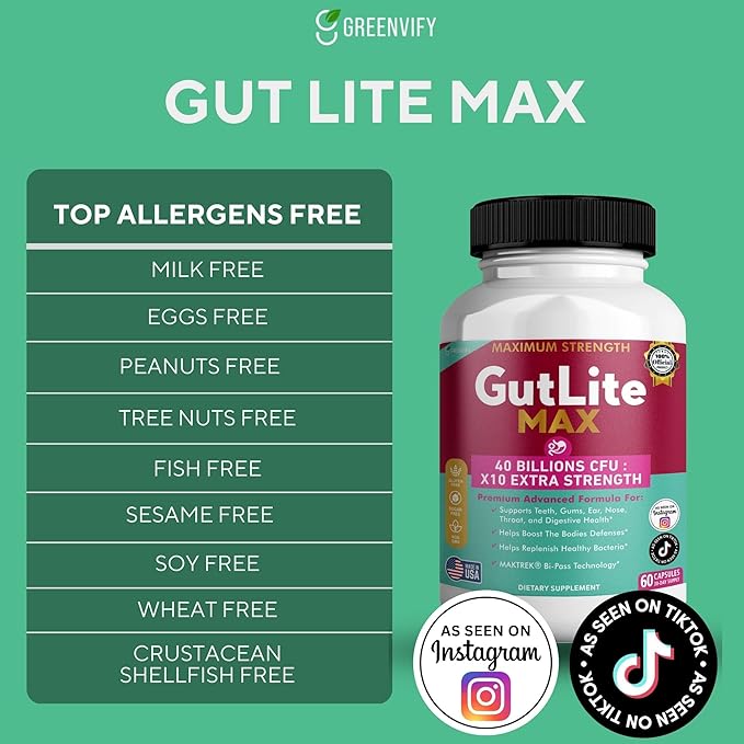 GutLite Max Probiotic Supplement Maximum Strength 40 Billion CFU 60 Capsules 30-Day Supply MAKTREK Bi-Pass Technology (3)
