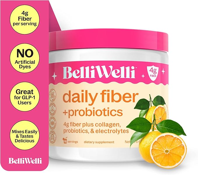 Belli Welli Daily Fiber Supplement Bundle with Collagen Probiotics &amp Electrolytes – Wild Berry &amp Orange Yuzu Mandarin Flavors – Supports Digestion Gut Balance &amp Debloating – 32 Servings