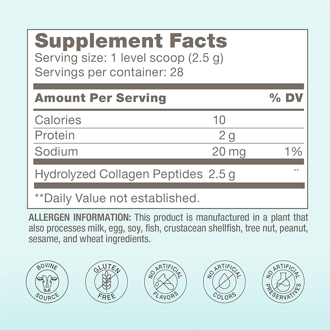 BODi Bioactive Collagen Peptides Powder Collagen Type I &amp III for Skin Hair and Nail Health Gluten-Free Supplement for Women - Hydrolyzed Collagen Unflavored 2.47 oz 28 Servings