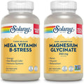 SOLARAY Mega Vitamin B Stress and Magnesium Glycinate 350mg Bundle - Timed Release Vitamin B Complex w/VIT C Chelated Magnesium Bisglycinate - Energy Relaxation and Immune Support Vegan 276/240ct