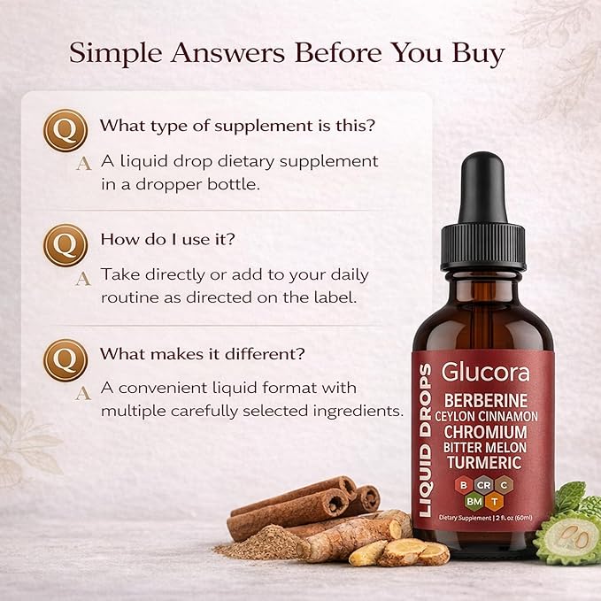 Glucora gotasGlucora Ceylon Cinnamon Berberine Liquid Drops| 10-in-1 Herbal Formula | Sugar-Free Vegan Liquid Supplement | 2 fl oz