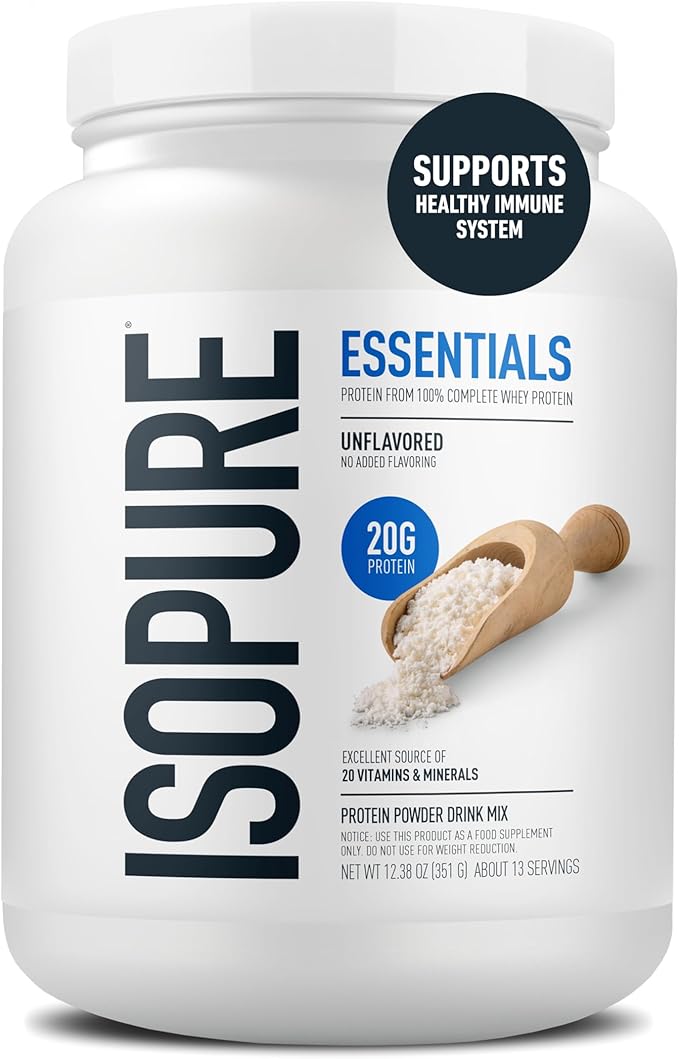Isopure Essentials 100% Whey Protein Powder with Vitamins 20g Protein Per Serving Unflavored 13 Servings (Pack of 1)