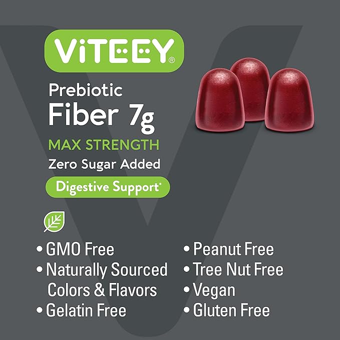 VITEEY Prebiotic Fiber Gummies for Adults 7g - Gut Health &amp Digestive Soluble Fiber Supplement Gummies - Zero Sugar Added Vegan Gluten-Free - 180 Count
