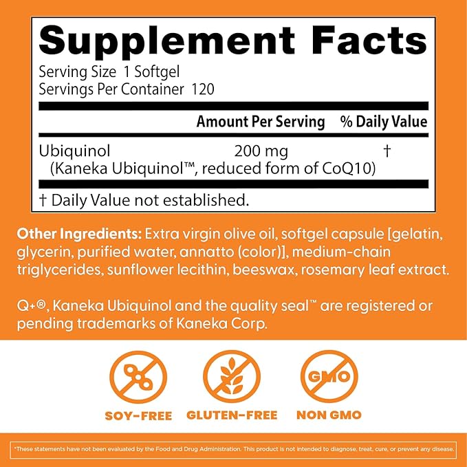 Doctor's Best Kaneka Ubiquinol 200 mg Supplement for Men &amp Women - Reduced Form CoQ10 Coenzyme Q10 200mg for Antioxidants &amp Heart Health Support Non GMO Gluten Free Soy Free - 120 Softgels