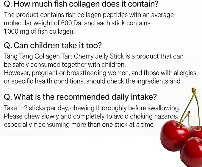 Cham&ampDeul Tart Cherry Collagen Jelly Stick - 1000mg Fish Collagen for Skin &amp Hydration Tart Cherry Concentrate - 15 Sticks - Korean Collagen Jelly Stick On-the-Go Daily Supplement - 콜라겐 젤리스틱