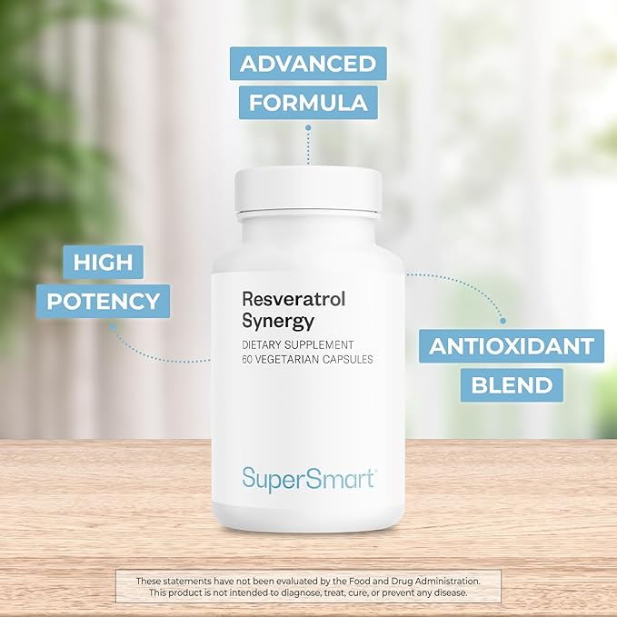 Supersmart - Resveratrol Synergy - Standardized Extract - Antioxidant Supplement | Non-GMO &amp Gluten Free - 60 Vegetarian Capsules