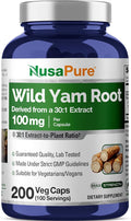 NusaPure Wild Yam Root Capsules 100 mg 200 Veg Capsules (Non-GMO Vegan)