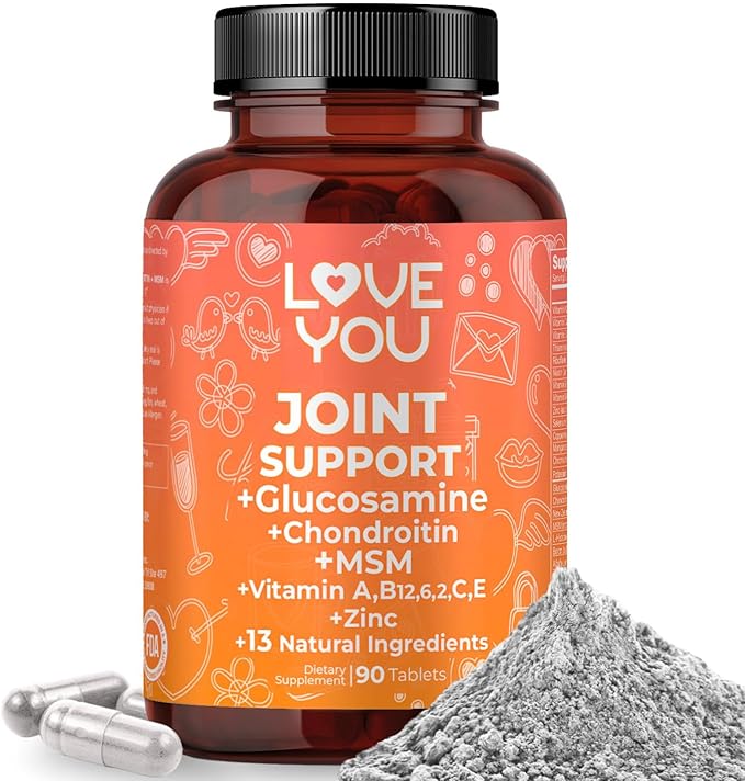 Love You Joint Support Supplement for Relief - Glucosamine Chondroitin MSM &amp Turmeric - Supports Mobility &amp Flexibility (Bones Back Knees Hands) 90 Tablets 45-Day Supply - Made in USA